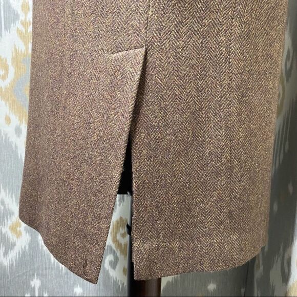 Ralph Lauren Brown Herringbone Lambswool Tweed Cap Sleeve Sheath Midi Dress - Picture 8 of 16